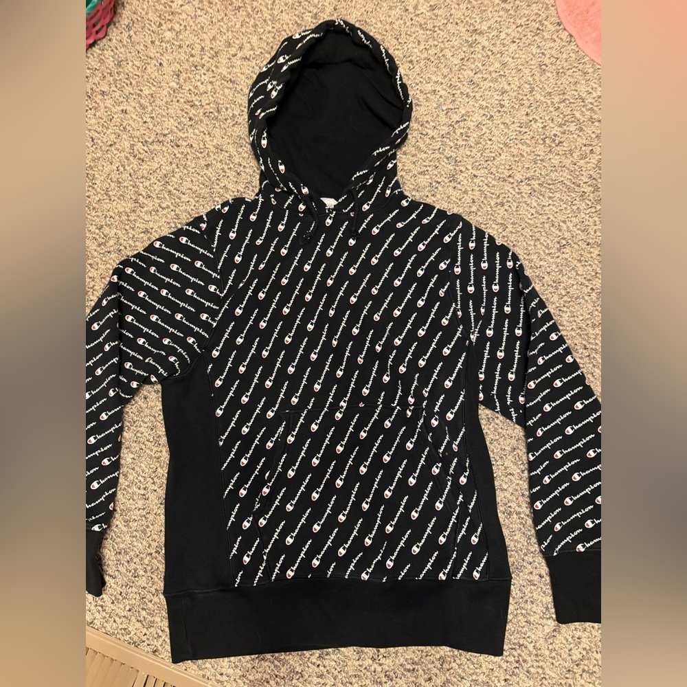Champion Black and White Logo Pattern Men's Hoodie